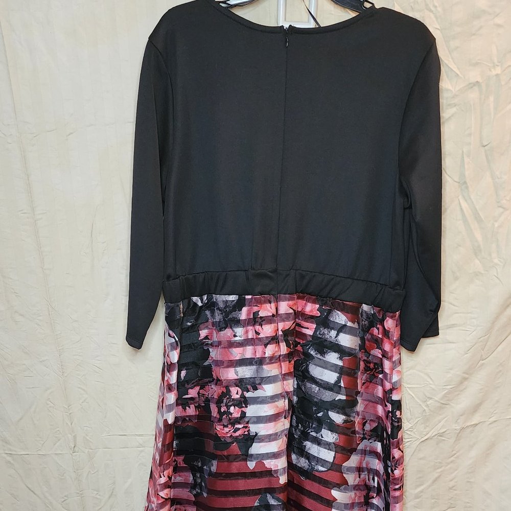 NY Collection Sheer Floral Striped Dress women plus size 1X - Picture 3 of 11